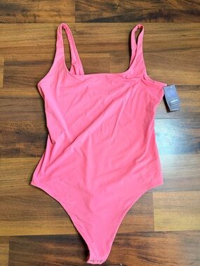 NWT Auden Luxe Stretch Fully Lined Bodysuit Coral Pink Large Thong Snap Crotch